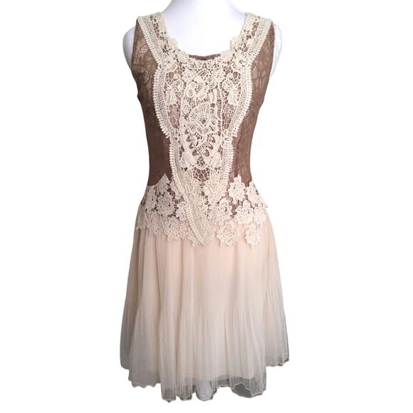 Altar'd State Dresses & Skirts - Altard State Coquette lace fairycore dress sz S cream tiered Renaissance romance